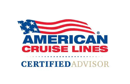 Graphic of American Cruise Lines certified advisor logo badge with flag element