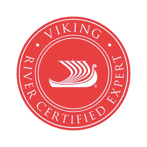 Photo of red Viking River Certified Expert seal for a viking river cruise travel agent