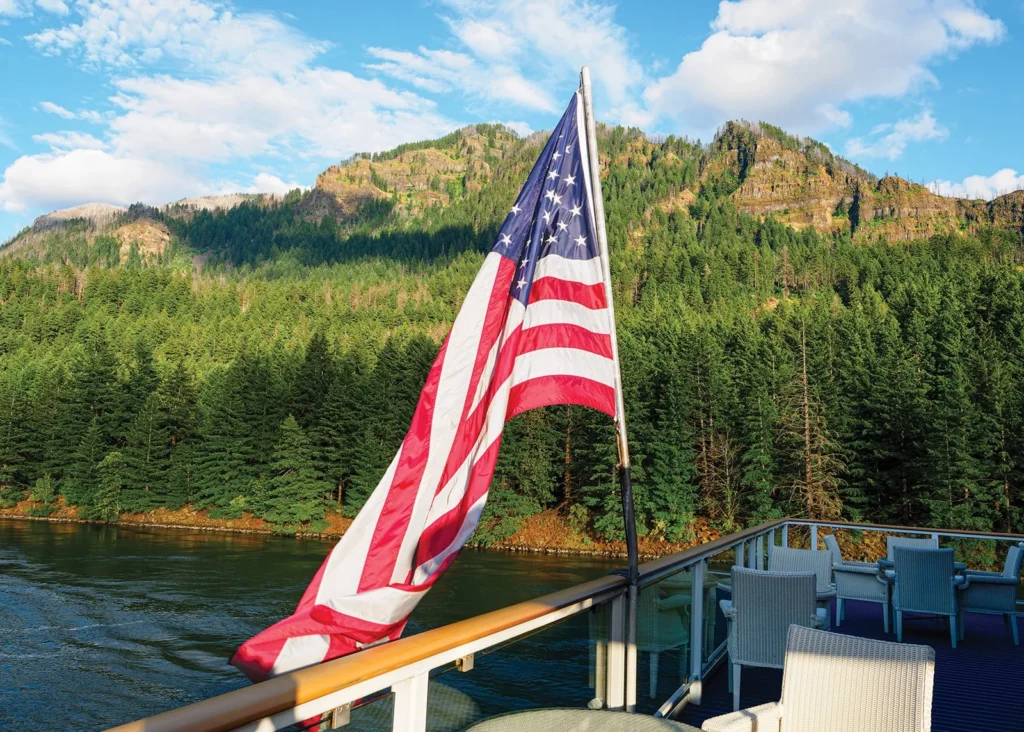 Photo of American flag on ship deck on a Cruise within USA only voyage